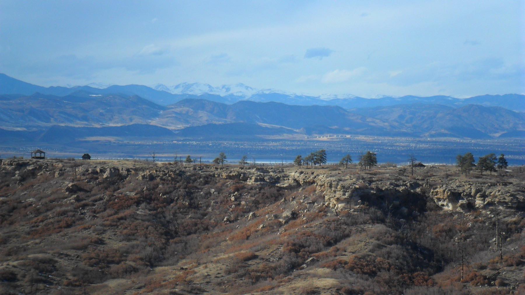 The Lone Tree bluffs from below. The Hillcamp site covers the mesa tops above.